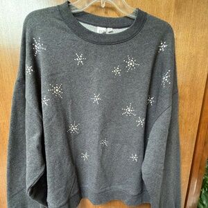 $60 GAP L TALL gray sweatshirt with rhinestone star designs